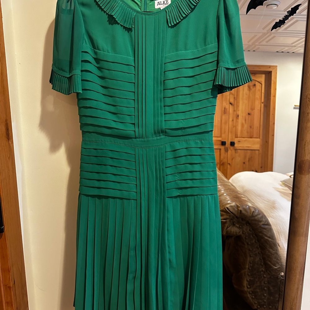 ALICE by Temperley Emerald Pleated Midi Dress